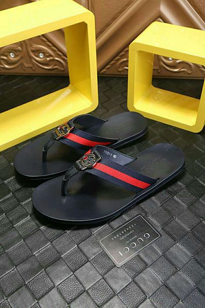 

New Italian high quality summer men's GG brand slippers toe striped ribbon sandals men's casual shoes free shipping 40-46 size