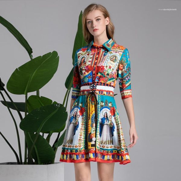 

elegant luxury 3d printed shirt dress casual spring summer dressing notre-dame de paris women formal dress, Black;gray