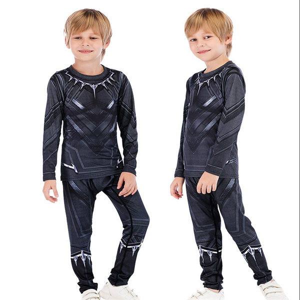 

children sports wear jogging suit kids running fitness clothes gym tights men boys training sportswear compression clothing sets, Black;blue