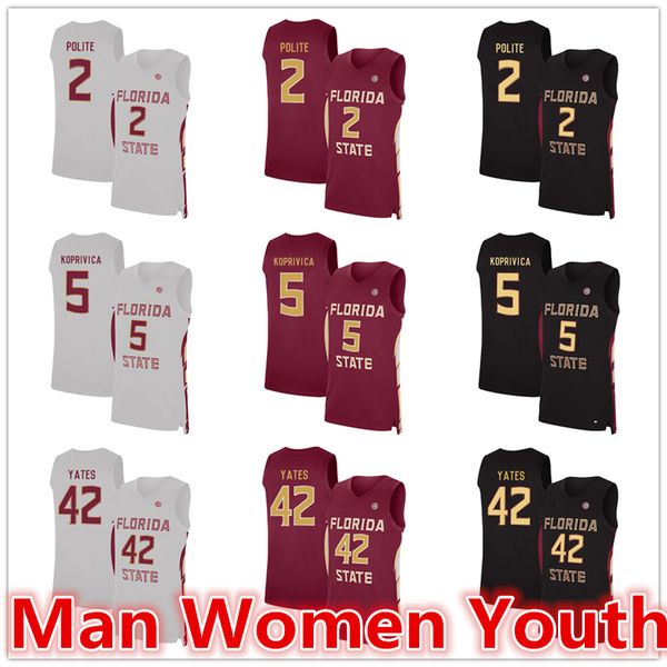 

customize ncaa florida state seminoles basketball jerseys anthony polite balsa koprivica 5 cleveland yates jersey any name number size s-5xl, Black