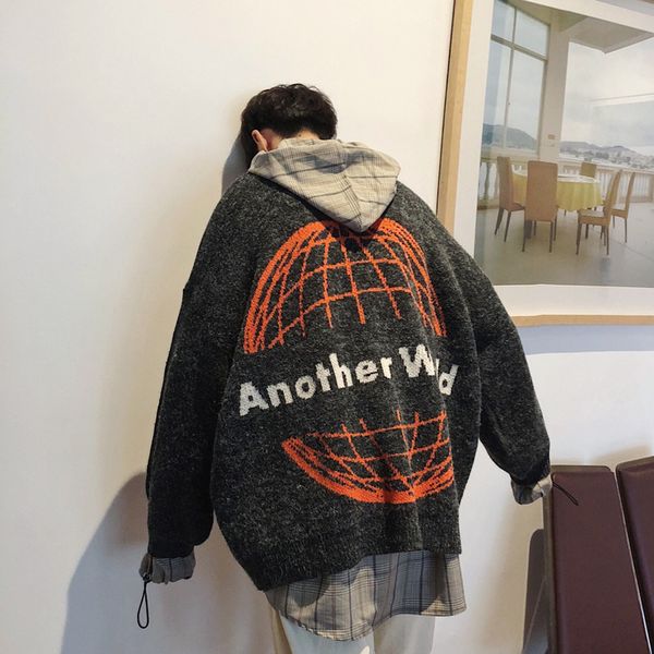 

cotton 100% sweater men printed another world jersey jumper hombre pullovers male o-neck thick knitted sweaters, White;black