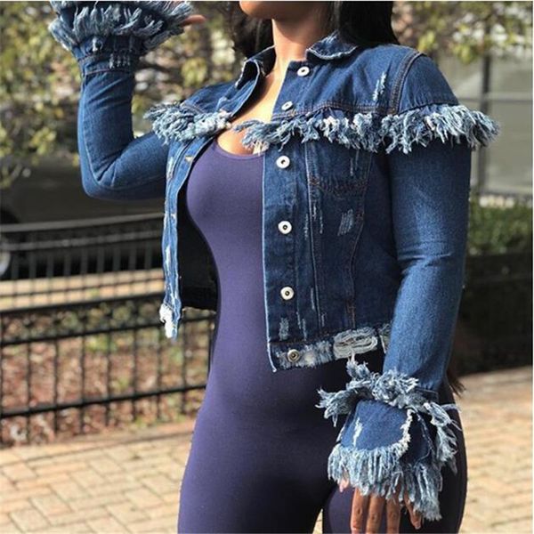 

women's jackets denim jacket 2021 women direct selling sleeved coats female fashion fringed fringes, Black;brown