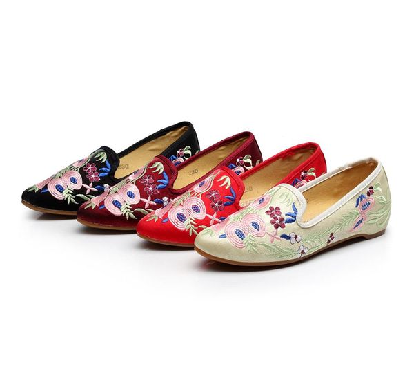 

women's shoes flats chinese traditional national embroidered platform shoes pointed toe slip-on tpr causal ladies xuan wu, Black