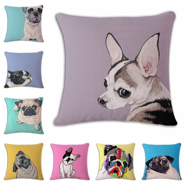 

pug gogo arts painting cotton flax pillow back cushion