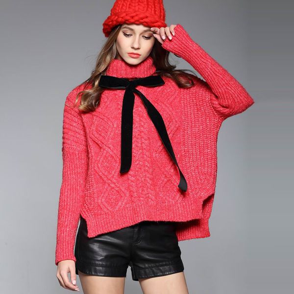 

women's sweaters women red and pullovers 2021 autumn winter clothing casual knitted long sleeve basic for, White;black
