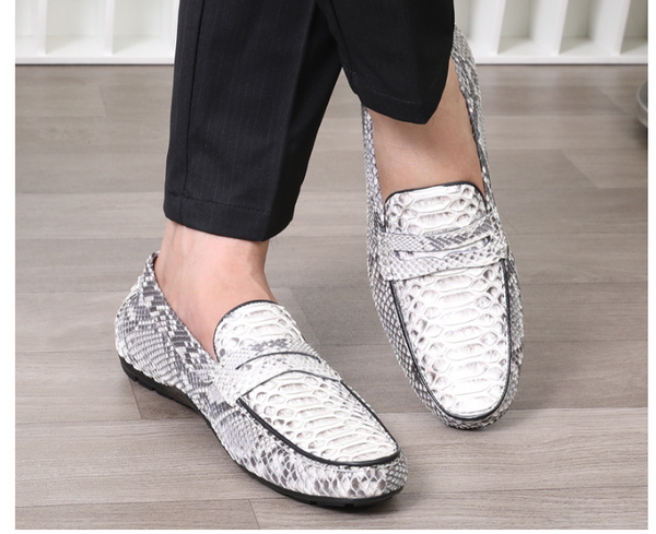 

real genuine python skin leather men fashion shoe sneaker flat leisure shoe with cow lining beige colors, Black