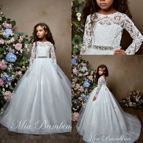 

new princess flower girl dresses jewel neck appliqued rhinestone beaded girl pageant gown long sleeves bow sequined skirts birthday gowns, White;blue
