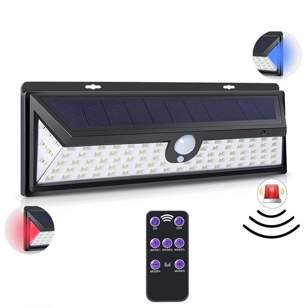 Luce solare 92 LED Sensore di movimento con telecomando Allarme PIR Lampada solare per parete da giardino Illuminazione esterna solare 4 modalità di illuminazione