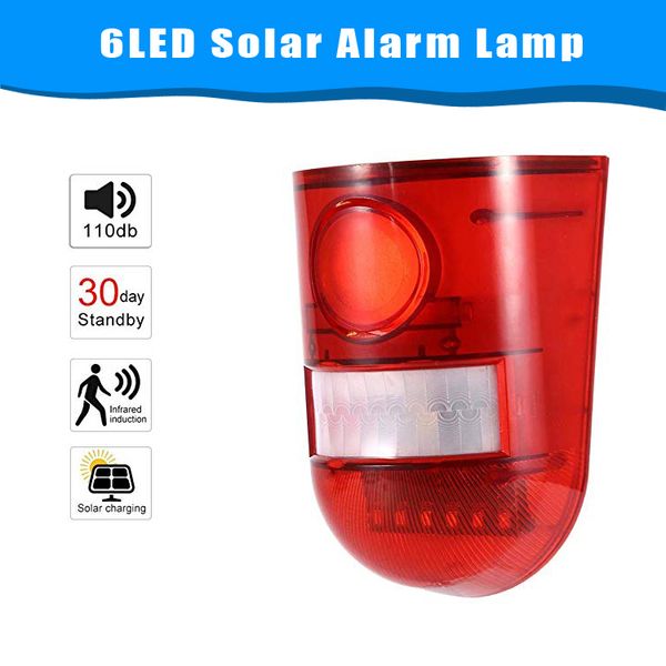 

crestech solar powered sound alarm strobe light flashing 6led light motion sensor security alarm system 110db loud siren