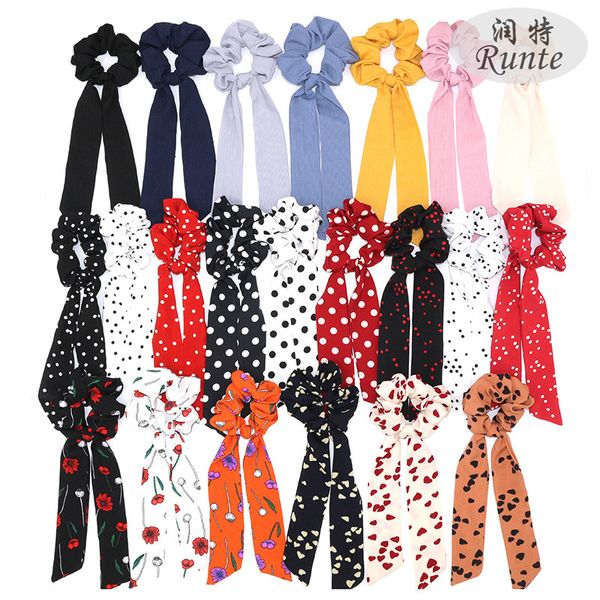 

new fashion wave point print scrunchie women hair scarf elastic hairband bow hair rubber ropes girls hair ties accessories, Slivery;white