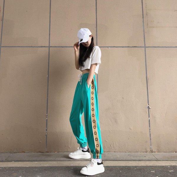 

2020 fashion mens track pant casual women camouflage joggers pants jacquard letters with side webbings cargo trousers elastic waist -xl 6.9, Black;green