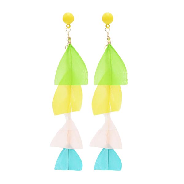 

statement 15cm long feathers triangle layer design dangle earring bohemian handmade drop studs earrings, Golden