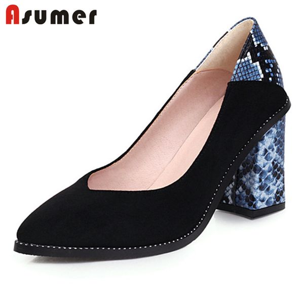 

asumer 2020 new fashion women pumps flock mixed colors snake single shoes classic spring summer high heels dress shoes ladies, Black