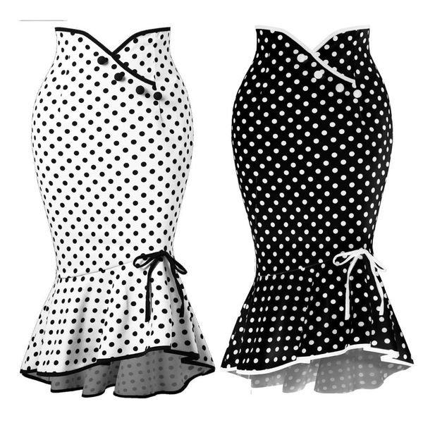 

women summer dot ruffle mermaid maxi skirts cocktail party long casual dresses, Black