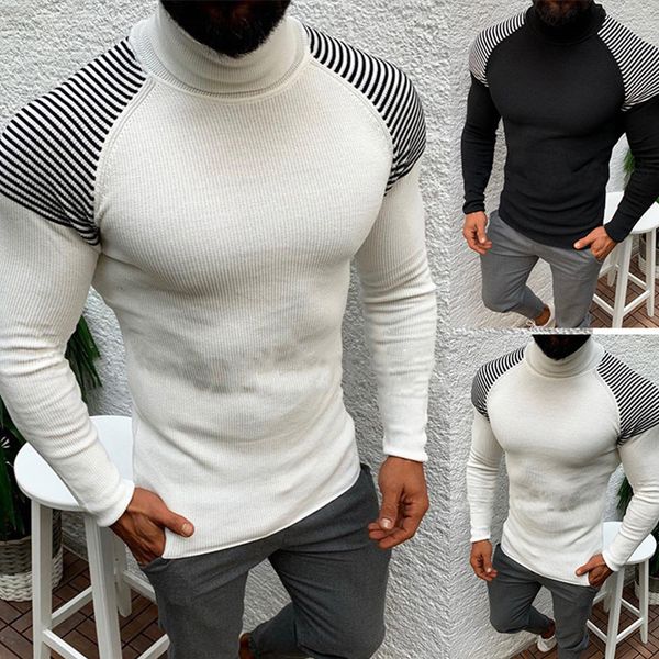 

amazon wish2020 europe, america, autumn and winter fit long sleeve pullover, high neck t-shirt, sweater, male, White;black