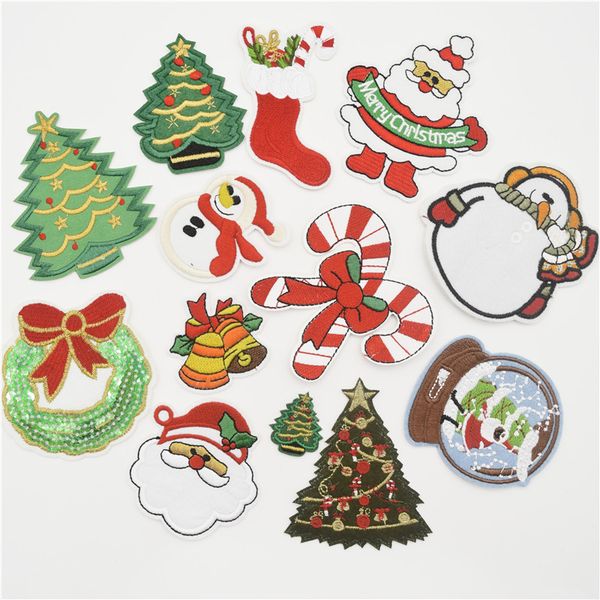 

130pcs santa claus snowman christmas tree bow patch iron on applique for christmas festival patches badges iron on applique, Black