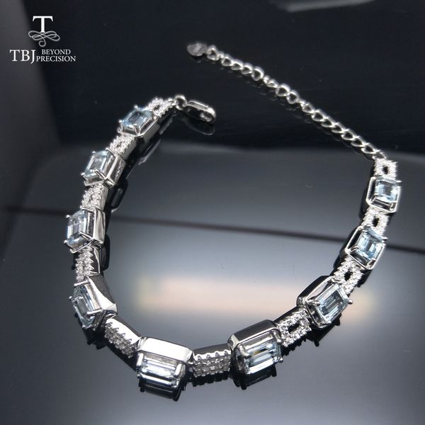 

tbj,natural brazil light 4.7ct up aquamarine gemstone bracelet with extend chain 925 silver for girls as gift with jewelry box, Black