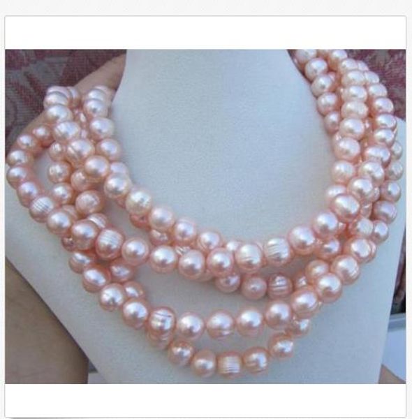 

natural huge south sea 10-11mm pink pearl necklace 50"14k gold clasp, Silver