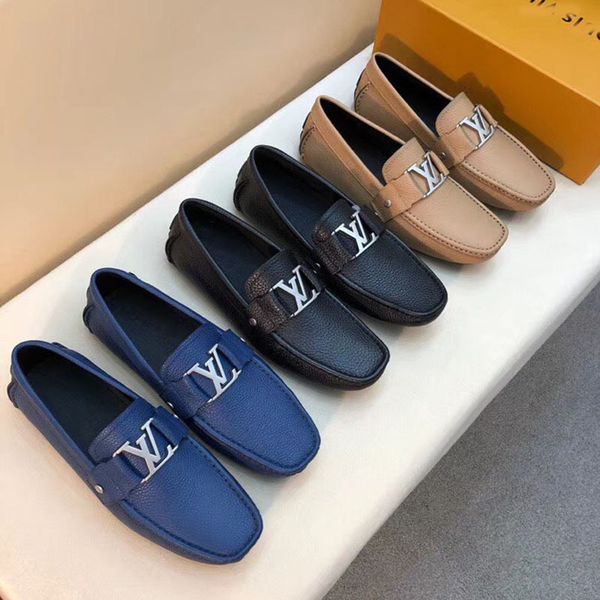 

luxury men dress shoes fashion classic training shoe real leather flat metal button peas shoes casual running shoes for men with box, Black