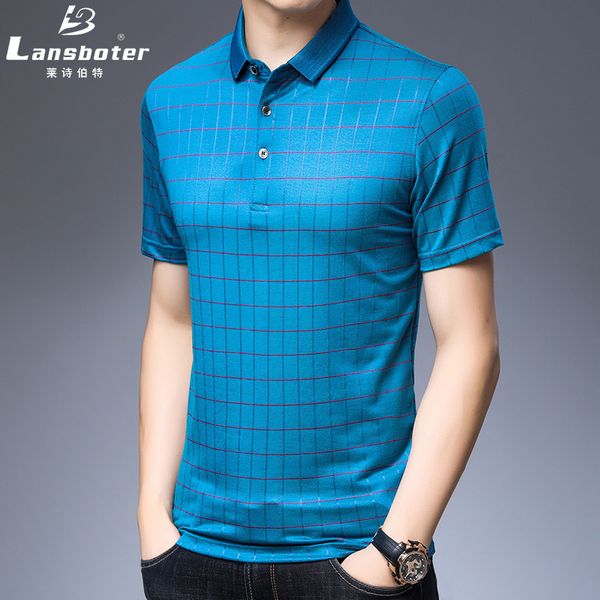 

men's t-shirts mulberry silk short-sleeved t-shirt 2021 summer middle-aged plaid viscose fold-down collar half sleeve p, White;black