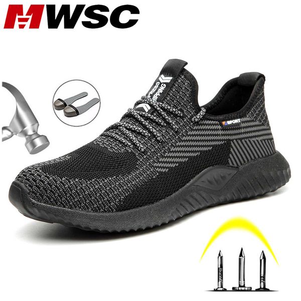 

mwsc safety work shoes boots for men indestructible steel toe cap boots anti-smashing construction all season work sneaker, Black