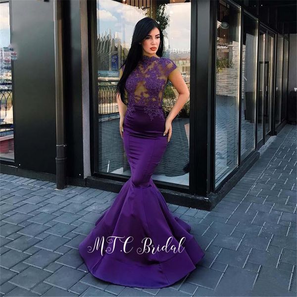 

dark purple mermaid long evening dress sheer lace see through arabic prom gowns 2019 selling women occasion dresses cheap, White;black