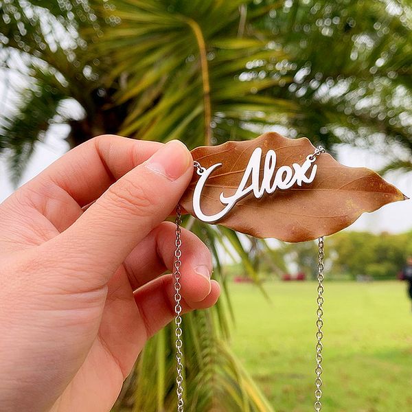 

customized name necklace stainless steel custom personalized name choker letters necklaces for women girls collar romantic gift, Silver