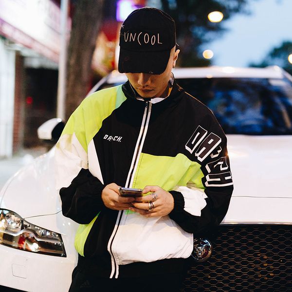 

марка hip hop ветровка куртка мужская японская harajuku багги пальто куртки ретро vintage повседневная zip track jacket streetwear осень, Black;brown