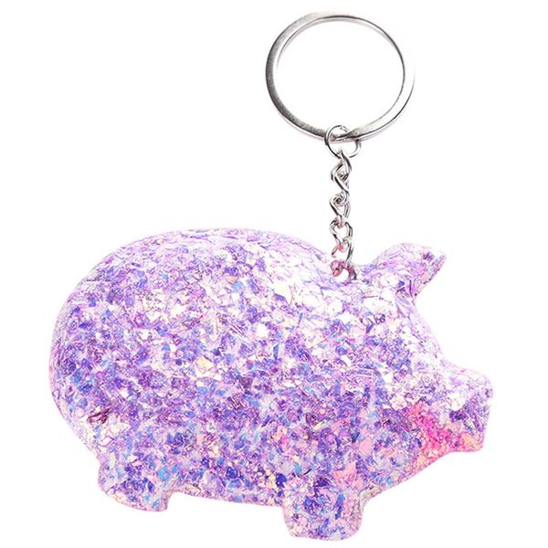 

cute chaveiro pig keychain glitter pompom sequins key chain gifts for women llaveros mujer car bag accessories key ring, Silver