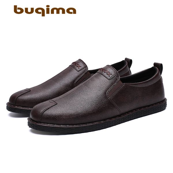 

buqima hoge kwaliteit mannen board shoes vintage lederen schoenen mode platte ademende schoenen lace up mannelijke, Black