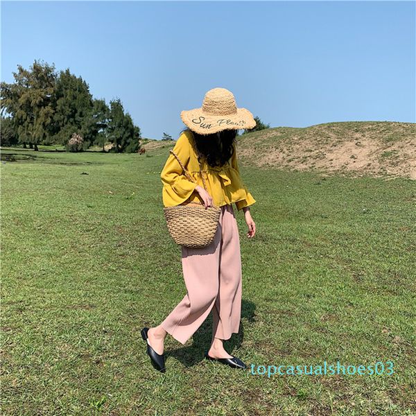 

fashion pointed toe mules women summer slippers candy color flats slip-on holiday ladies sandals slides pu women shoes t03, Black