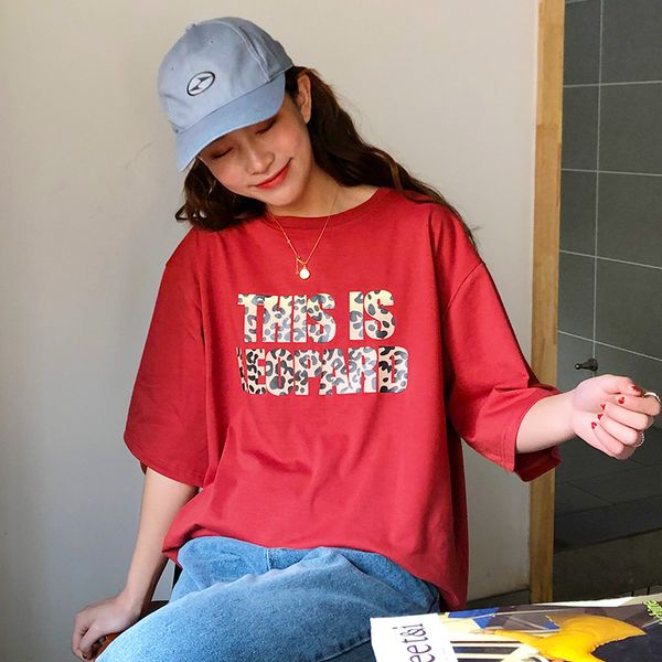 

2019 summer new cotton t-shirts women leopard print long tshirt harajuku breathable o-neck t shirt korean student tee female, White