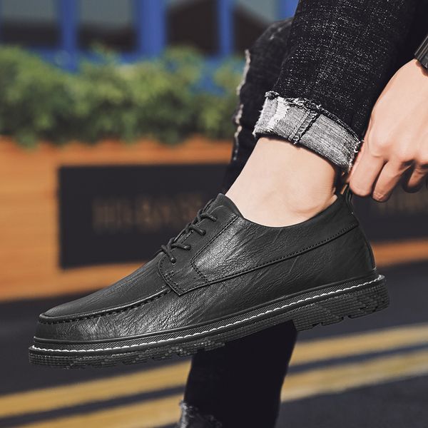 

breathable men flat shoes outdoor oxfrods lace-up leather shoes comfortable fashion spring autumn fashion breathable male, Black