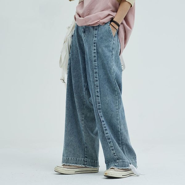 

мужская винтажная мода свободные повседневные прямые широкие джинсовые брюки мужские негабаритные уличные хип-хоп джинсы брюки, Blue