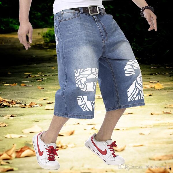

men summer blue jeans hip hop loose jeans men baggy denim breeches shorts jeans for men big plus size 30-46