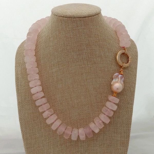 

20'' rose crystal faceted rondelle pink keshi pearl necklace, Silver