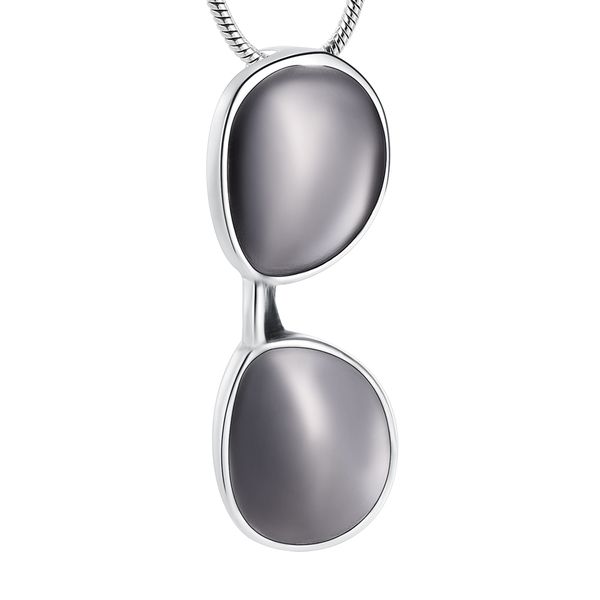 

ijd10535 stainless steel cremation gray sunglass for ashes memorial keepsake urn pendant necklace with snake chain jewelry, Silver
