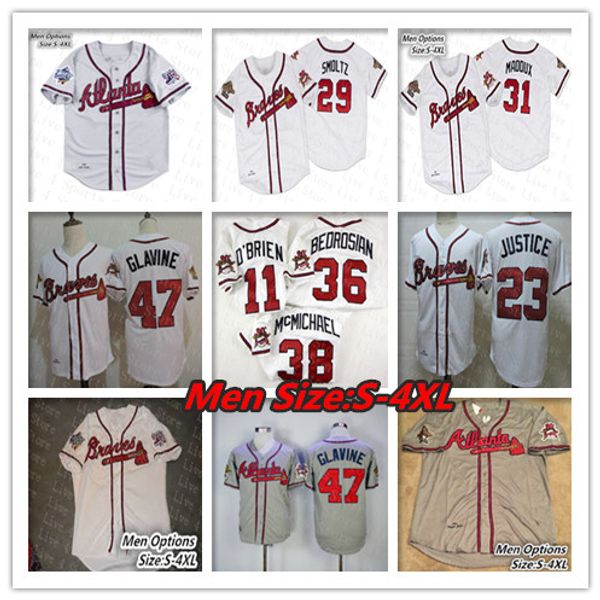 

Men Braves 1999 1995 world series 715 HR 30th patch Jersey Atlanta John Smoltz Tom Glavine John Rocker Chipper Jones Maddux Retro Baseball