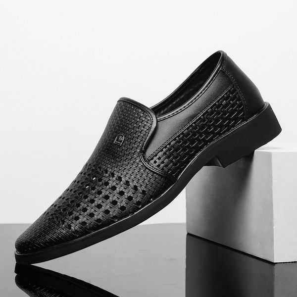 

men loafers casual men boat shoes leather male british style moccasins hollow out breathable slip on driving shoes, Black