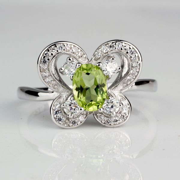 

925 silver ring for women natural green peridot 5x7mm oval gemstone jewelry august birthstone r082gpn, Golden;silver