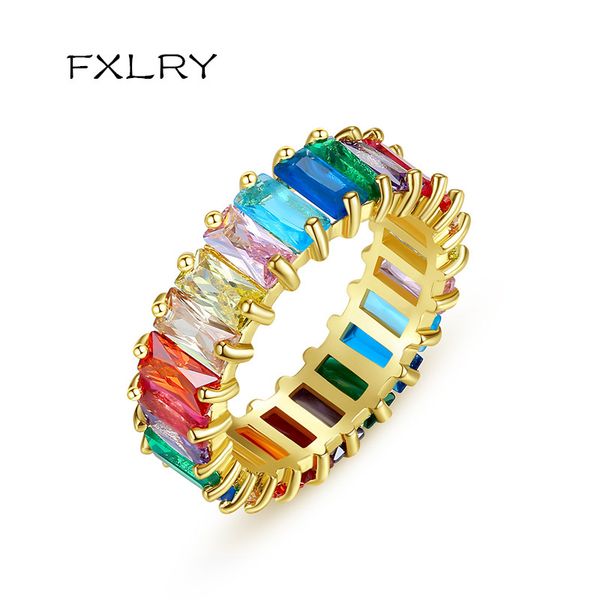 

fxlry multicolor color cubic zirconia rectangular rings for women luxurious jewelry accessories, Golden;silver