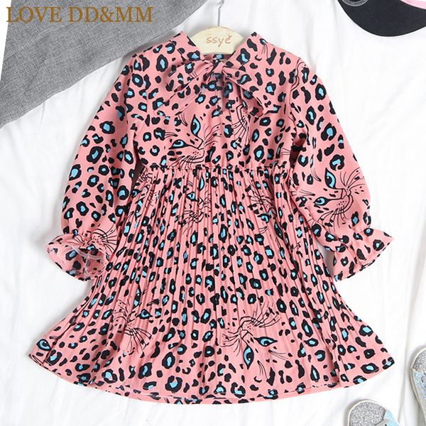 

love ddmm платья для девочек 2019 весна новая детская одежда для девочек мода шифон с длинными рукавами leopard line ведущий плиссированные, Red;yellow