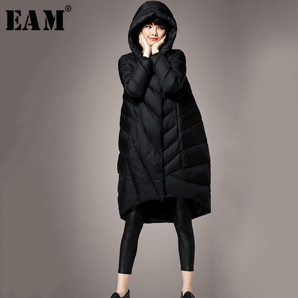 

eam] loose fit black big size down jacket new hooded long sleeve warm women parkas fashion tide autumn winter 2020 1b815