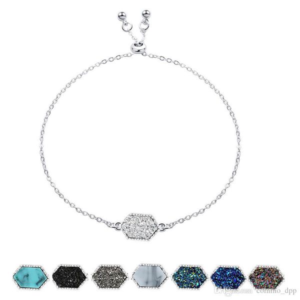 

мода druzy шарм браслеты обруча геометрическая форма натуральный камень золото серебро цепи регулируемые браслет для женщин diy ювелирных на, Golden;silver