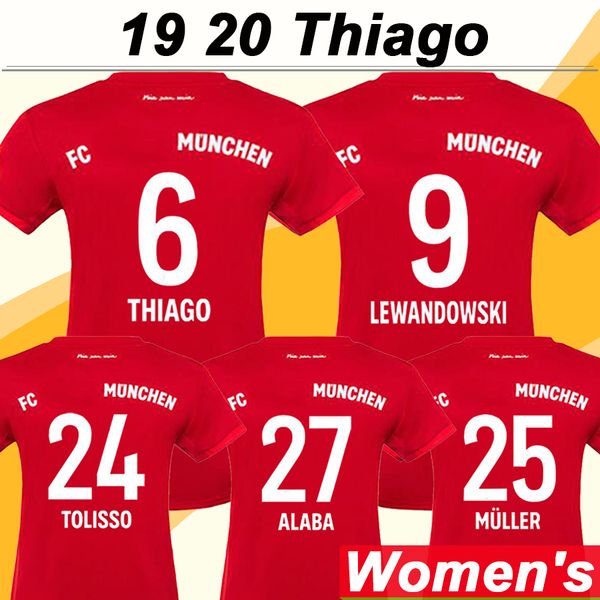 

19 20 lewandowski women soccer jerseys muller robben thiago home football shirts new bayern lady short sleeves fuÃball trikots uniforms, Black;yellow
