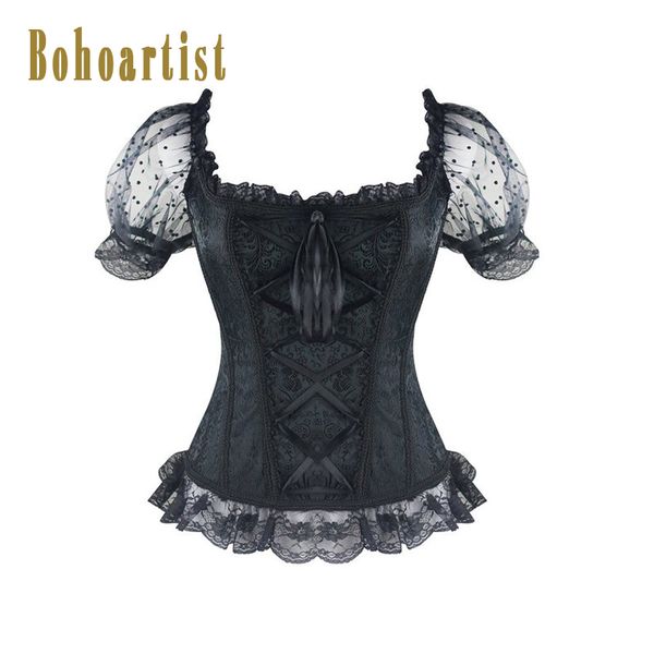 

bohoartist women corsets vintage underwear sleepwear gothic chic mesh lace bodysuit black female fashion retro blue corset, Black;white