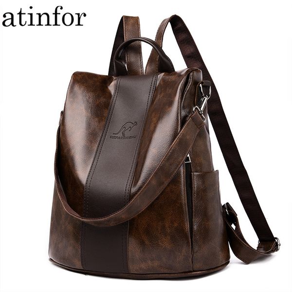 

atinfor waterproof pu leather anti theft backpack women vintage backpack purse ladies casual shoulder bag