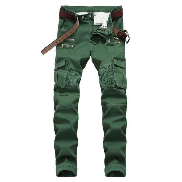 

men's jeans 3 colors mens solid motorcycle slim fit long denim pants hip hop pencil for male, Blue