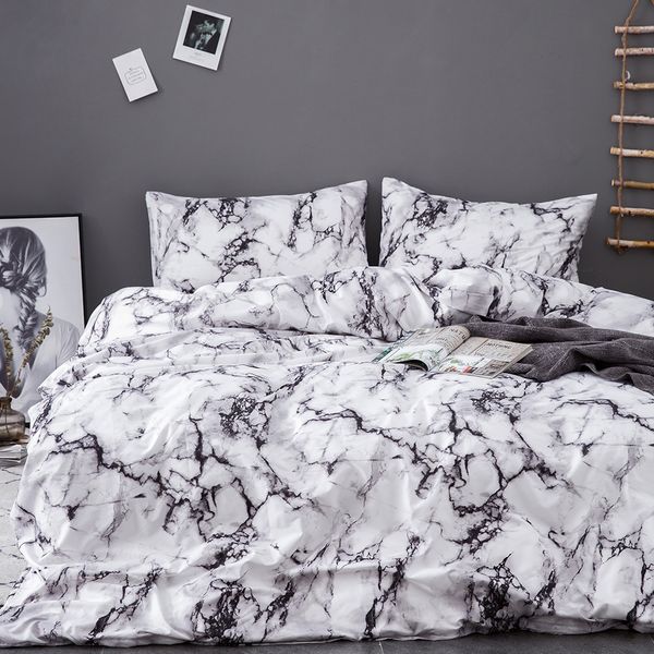 Urijk Printed Marble Bedding Set White Black Duvet Cover King