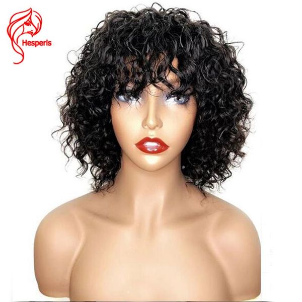 

hesperis soft curly human hair lace wigs for women 13x6 glueless brazilian lace front wigs with bang curly hair with pre plucked, Black;brown